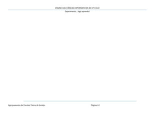 ENSINO DAS CIÊNCIAS EXPERIMENTAIS NO 1º CICLO
Experimento… logo aprendo!
Agrupamento de Escolas Vieira de Araújo Página 61
 