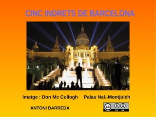 CINC INDRETS DE BARCELONA
ANTONI BARREDA
Imatge : Don Mc Cullogh Palau Nal.-Montjuich
 