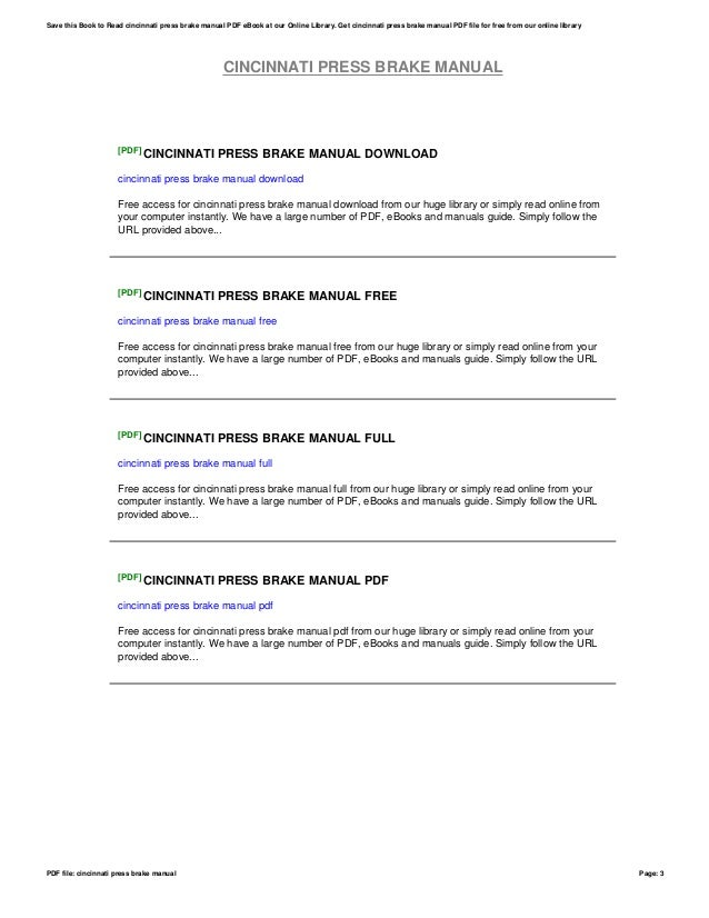 Cincinnati pressbrakemanual