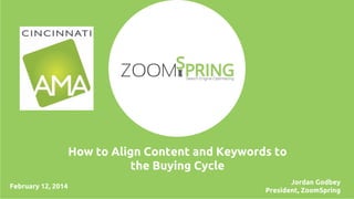 How to Align Content and Keywords to
the Buying Cycle
February 12, 2014

Jordan Godbey
President, ZoomSpring

 