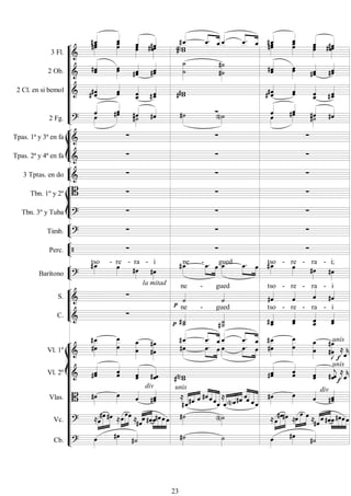 










3 Fl. 






 



 




  



 


 
2 Ob.  
 
 
 


 



 
2 Cl. en si bemol    


     



2 Fg.  
 
 

  

 
 










Tpas. 1ª y 3ª en fa    
Tpas. 2ª y 4ª en fa    


3 Tptas. en do    








Tbn. 1º y 2º    
Tbn. 3º y Tuba 
  


Timb. 
  


Perc.    


Barítono 

tso

- re

- ra -
la mitad

i 
ne 

-
 
gued 

  
tso -

re -

ra -

i;






S. 

 
ne -

gued

tso -

re -
ra -

i
C. 

 

ne -

gued

tso -

re -


ra -

i















Vl. 1º 

 
 
 




















 
 




unis



Vl. 2º  
 


   


 
 

unis



Vlas. 

 
div


unis


 
  







 



 

  div


Vc.  


  

  


 



    


 


   


 



 
Cb.  
  


 
23
 