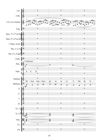 









3 Fl. 
  
2 Ob. 
  
2 Cl. en si bemol 

1 


 





 


 
  



   


 
 


 
  
poco cresc


 
  





  


 



 


 
  





 
2 Fg. 
 









Tpas. 1ª y 3ª en fa 
  
Tpas. 2ª y 4ª en fa 
  


3 Tptas. en do 
  







Tbn. 1º y 2º 
  
Tbn. 3º y Tuba 
  


Timb. 
Campanas
  


Perc.  
  


Arpa

A C G
  

 
  





Soprano 
  
Barítono  
Hi -

zoos

vues -
troes -
po -
so

ca -

ro

li -

bre

de

le -









S. 

  
C. 
  
T. 

B. 
  













Vl. 1º 
  
Vl. 2º 

 
 
Vlas. 
div
  
Vc. 
  
Cb. 
  
85
 