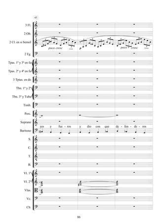 









3 Fl. 
  
2 Ob. 
  
2 Cl. en si bemol  




 




 




  





 



 



  


 
 





 


 
 






cresc

poco


 
  





 
2 Fg. 
poco cresc


 








Tpas. 1ª y 3ª en fa 
  
Tpas. 2ª y 4ª en fa 
  


3 Tptas. en do 
  








Tbn. 1º y 2º 
  
Tbn. 3º y Tuba 
  


Timb. 
  


Perc.    






Soprano 
  
Barítono  yes

y

fue -

ros

y

dio

con
que
de -
fen -

de -

ros










S. 
  
C. 
  
T. 

B. 
  














Vl. 1º 
  
Vl. 2º   

Vlas.    
Vc. 
  
Cb. 
  
45
86
 