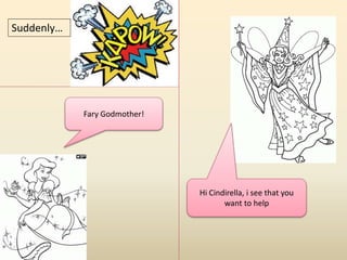 Suddenly… 
Fary Godmother! 
Hi Cindirella, i see that you 
want to help 
 