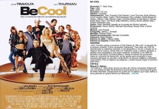 BE COOL Dirección:  F. Gary Gray. País:  USA. Año:  2005. Duración:  123 min. Género:  Comedia. Interpretación:  John Travolta (Chili Palmer), Uma Thurman (Edie Athens), Vince Vaughn (Raji), Cedric The Entertainer (Sin LaSalle), André Benjamin (Dabu), Steven Tyler (Steven Tyler), Christina Milian (Linda Moon), Harvey Keitel (Nick Carr), The Rock (Elliot Wilhelm), Danny DeVito (Martin Weir), Robert Pasterolli (Joe). Guión:  Peter Steinfeld; basado en la novela de Elmore Leonard. Producción:  Danny DeVito, Michael Shamberg, Stacey Sher y David Nicksay. Música:  John Powell. Fotografía:  Jeffrey L. Kimball. Montaje:  Sheldon Kahn. Diseño de producción:  Michael Corenblith. Vestuario:  Mark Bridges. Estreno en USA:  4 Marzo 2005. Estreno en España:  8 Abril 2005. SINOPSIS John Travolta vuelve a encarnar a Chili Palmer en "Be cool", la secuela de la exitosa comedia "Cómo conquistar Hollywood". Pero esta vez Chili ha abandonado la veleidosa industria ci-nematográfica y ha ido a recalar en el negocio de la música, donde lidia con mafiosos rusos y raperos gangsta, y adopta como protegida a una joven cantante, luchadora y con talen-to, llamada Linda Moon (Christina Milian). Desde el estudio de gra-bación, hasta un concierto de Aerosmith, se las apaña para conse-guir lo que necesita aplicando su peculiar combinación de astucia callejera y habilidad negociadora. Pero el negocio es peligroso, y todos buscan lograr el próximo gran éxito... CRÍTICA Miguel Á. Refoyo   Un ineficaz F. Gary Gray recurre al calco de "Cómo conquistar Hollywood" con una eviden-te falta de dinamismo proveniente de un insus-tancial guión de Peter Steinfeld. Decepcionan-te puede ser el adjetivo que mejor defina a es-ta película sin gracia hecha con descuido...  más  >> 