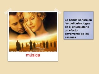 Le banda sonara en
las películas logra
en el enunciatario
un efecto
envolvente de las
escenas
música
 
