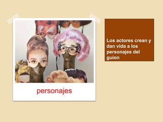 Los actores crean y
dan vida a los
personajes del
guion
personajes
 