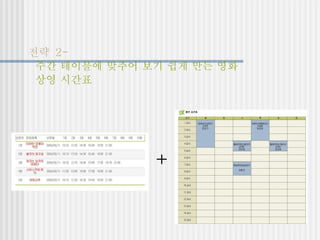 전략  2- 주간 테이블에 맞추어 보기 쉽게 만든 영화  상영 시간표 + 