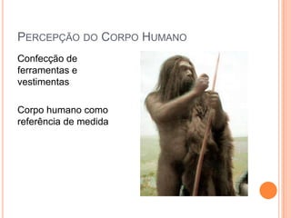 PERCEPÇÃO DO CORPO HUMANO
Confecção de
ferramentas e
vestimentas

Corpo humano como
referência de medida
 