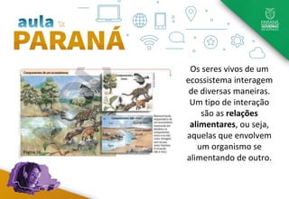 Os seres vivos de um
ecossistema interagem
de diversas maneiras.
Um tipo de interação
são as relações
alimentares, ou seja,
aquelas que envolvem
um organismo se
alimentando de outro.
Página 16
 
