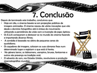 5. Cinema faladoO advento do som, nos Estados Unidos, revoluciona a produção cinematográfica mundial. Os anos 30 consolidam os grandes estúdios e consagram astros e estrelas em Hollywood. Os géneros multiplicam-se e o musical ganha destaque. A partir de 1945, com o fim da 2ª Guerra, há um renascimento das produções nacionais em que são chamados cinemas novos.	A adesão de quase todas as produtoras ao novo sistema abala convicções, causa a inadaptação de actores, roteiristas e directores e reformula os fundamentos da linguagem cinematográfica. Directores como Charles Chaplin e René Clair estão entre os que resistem à novidade, mas acabam por aderir. "Alvorada do Amor" (The Love Parade - 1929), de Ernst Lubitsch, "O Anjo Azul" (Der Blaue Engel / The Blue Angel - 1930), de Joseph von Sternberg, e "M, o Vampiro de Dusseldorf" (M - 1931), de Fritz Lang, são alguns dos primeiros grandes títulos.	Dos anos 30 até a 2ª Guerra, apesar de Hollywood concentrar a maior parte da produção cinematográfica mundial, alguns centros europeus como França, Alemanha e Rússia produzem obras que merecem destaque. 