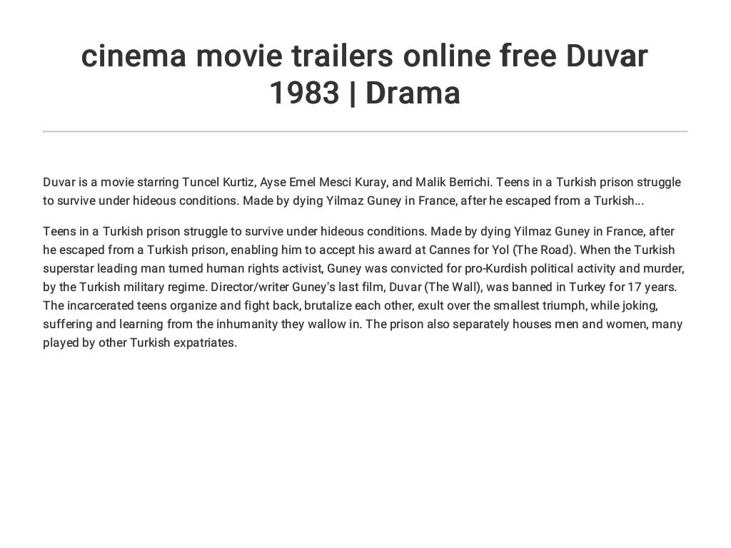 cinema movie trailers online free Duvar 1983 Drama