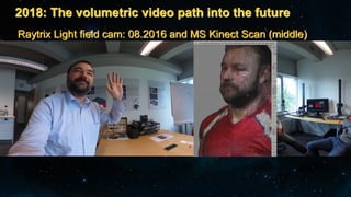 2018: The volumetric video path into the future
- Intel CES 2018 Volumetric Video
https://youtu.be/9qd276AJg-o
- Microsoft...