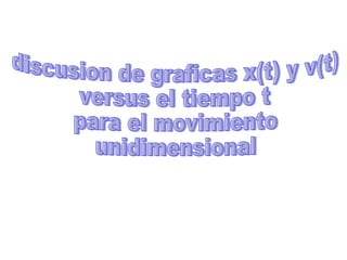 discusion de graficas x(t) y v(t) versus el tiempo t para el movimiento unidimensional 