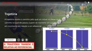 Trajetória
A trajetória mostra o caminho pelo qual um móvel irá passar ou o
caminho no qual ele passou à partir do momento em que entrou
em movimento em relação a um referencial.
Assistir +
A TRAJETÓRIA TAMBÉM É
RELATIVA AO REFERENCIAL.
 
