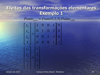 Efeitos das transformações elementares Exemplo 1 