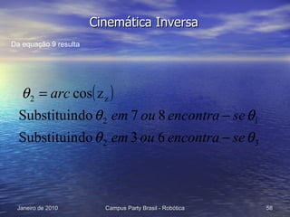 Cinemática Inversa Da equação 9 resulta 