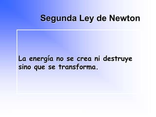 La energía no se crea ni destruye
sino que se transforma.
Segunda Ley de Newton
Programa Nacional de Capacitación en Urgencia
 