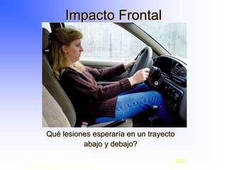 Impacto Frontal
Qué lesiones esperaría en un trayecto
abajo y debajo?
Copyright © 2003, Elsevier Science (USA). All rights reserved.
2-21
 