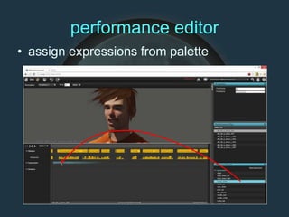 performance editor
• assign expressions from palette
 