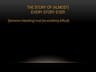 THE STORY OF (ALMOST)
                 EVERY STORY EVER

[Someone interesting] must [do something difficult]
 