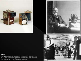 1905
En Alemania, Oscar Messter patenta
un sistema de filme sonoro.
 