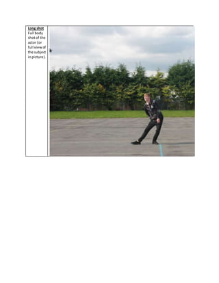 Long shot
Full body
shotof the
actor (or
full viewof
the subject
inpicture).