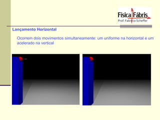 Lançamento Horizontal
Ocorrem dois movimentos simultaneamente: um uniforme na horizontal e um
acelerado na vertical

 
