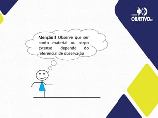 Atenção!! Observe que ser
ponto material ou corpo
extenso depende do
referencial de observação
 