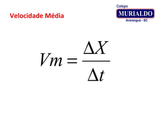 Velocidade Média
t
X
Vm
∆
∆
=
 