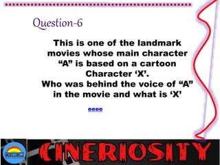 This is one of the landmark
movies whose main character
“A” is based on a cartoon
Character ‘X’.
Who was behind the voice of “A”
in the movie and what is ‘X’
eeee
 