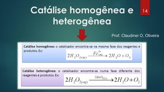 Catálise homogênea e
heterogênea
14
Prof. Claudinei O. Oliveira
 