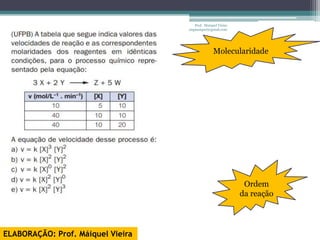 Prof. Maiquel Vieira
                                   engmaiquel@gmail.com




                                                 Molecularidade




                                                              Ordem
                                                             da reação




ELABORAÇÃO: Prof. Máiquel Vieira
 
