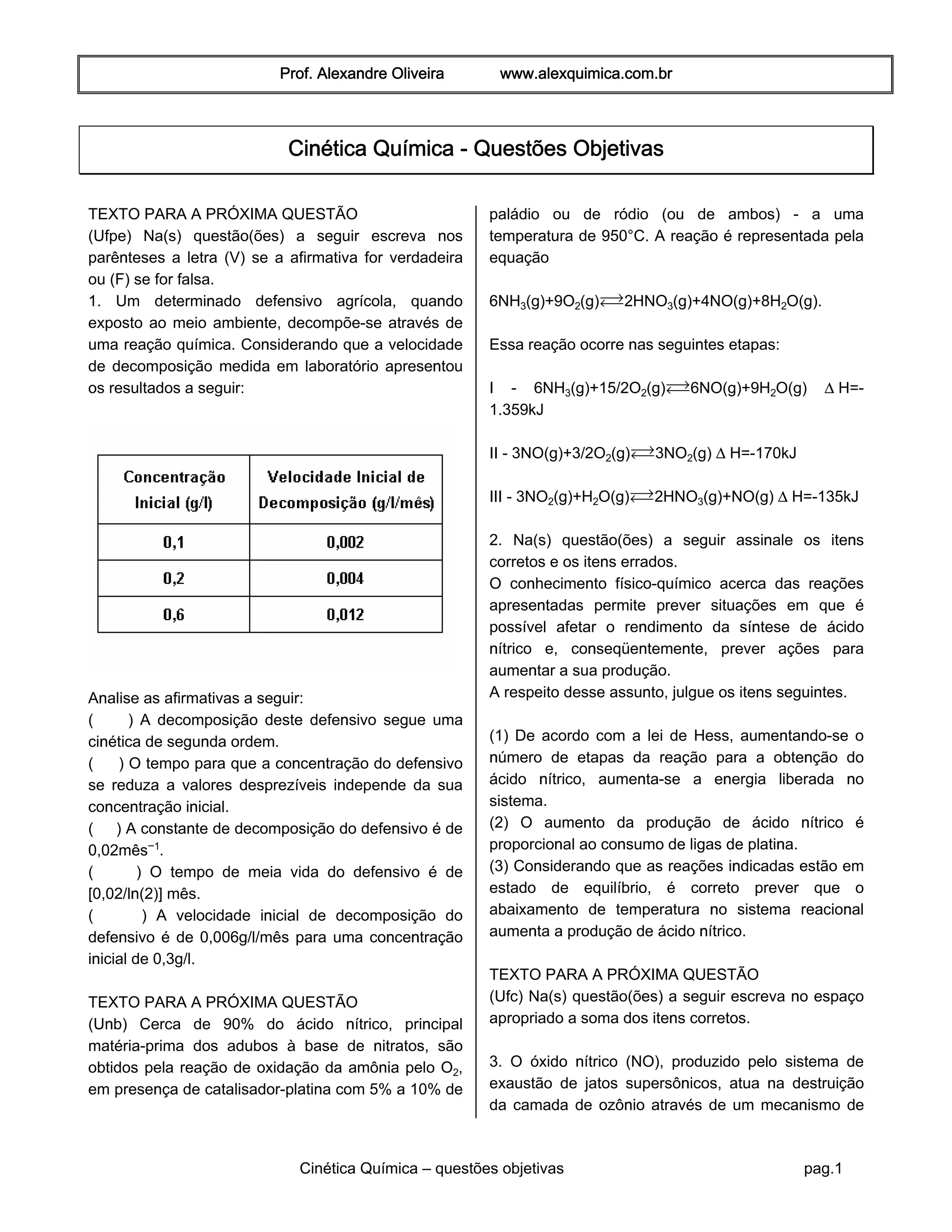 Cinetica quimica questoes_objetivas[1] | PDF