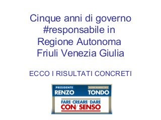 Cinque anni di governo
   #responsabile in
 Regione Autonoma
 Friuli Venezia Giulia
ECCO I RISULTATI CONCRETI
 