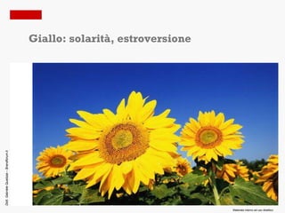 Giallo: solarità, estroversione
Dott. Gabriele Qualizza – Brandforum.it




                                                                            Materiale interno ad uso didattico
 