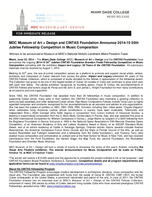 mdc museum of art design and cintas foundation announce 2014 15 50t miami dade college residency form