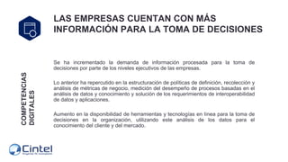 COMPETENCIAS
DIGITALES
LAS EMPRESAS CUENTAN CON MÁS
INFORMACIÓN PARA LA TOMA DE DECISIONES
Se ha incrementado la demanda d...