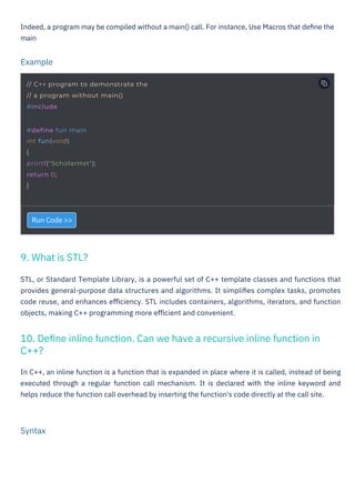 C++ Interview Questions and Answers PDF By ScholarHat | PDF