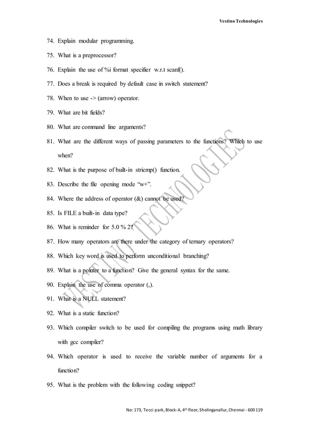 C interview questions for fresher | PDF