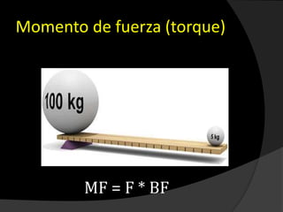 Momento de fuerza (torque)
MF = F * BF
 