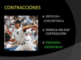 CONTRACCIONES
 IMPULSO=
CONCÉNTRICA
 INERCIA=NO HAY
CONTRACCIÓN
 FRENADO=
EXCÉNTRICO
 