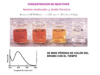 SE MIDE PÉRDIDA DE COLOR DEL
BROMO CON EL TIEMPO
CONCENTRACION DE REACTIVOS
 