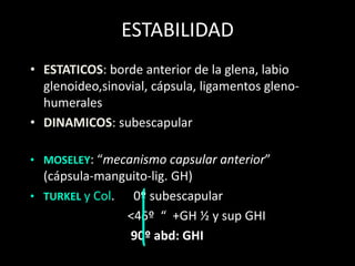Tumoración(corredera, acrómion inferior, acromio-clavicular) 