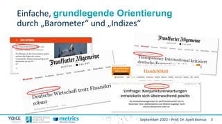 3
September 2022 - Prof. Dr. Ayelt Komus
Einfache, grundlegende Orientierung
durch „Barometer“ und „Indizes“
 