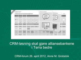 CRM-løsning skal gjøre alliansebankene
            i Terra bedre

  CRM-forum 26. april 2012, Anne M. Grobstok
 