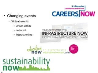 • Changing events
       – Virtual events
          • virtual stands
          • no travel
          • interact online




40
 