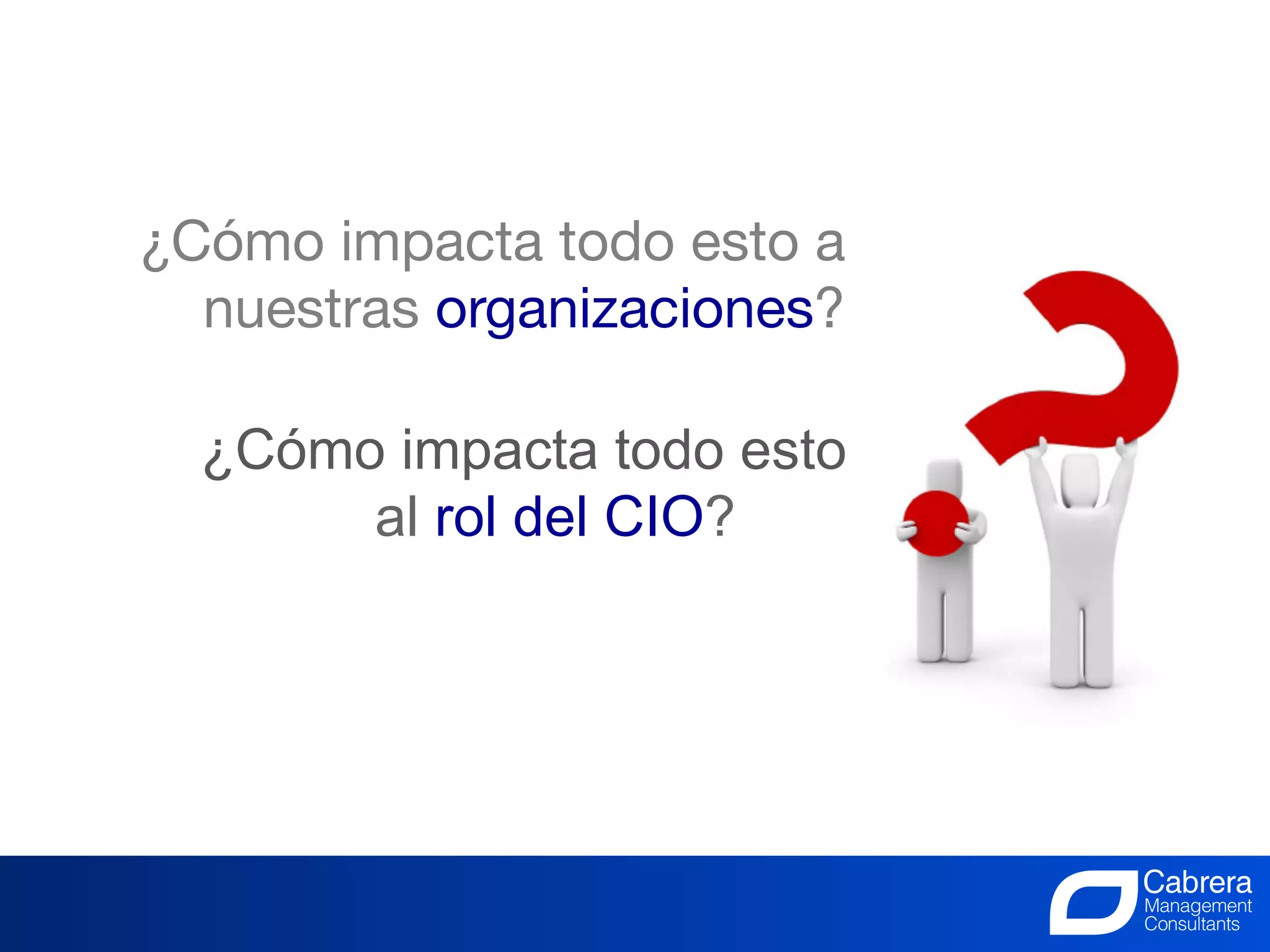 ¿Cómo impacta todo esto a
  nuestras organizaciones?
             
             
  ¿Cómo impacta todo esto
       al rol
 del CIO?
             

             



                          5
                 La Innovación, el trabajo de todos
 