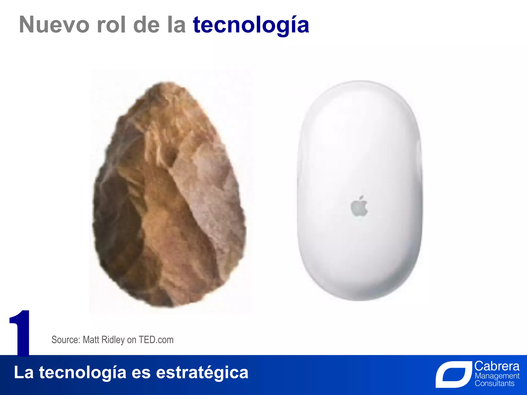 Nuevo rol de la tecnología




1   Source: Matt Ridley on TED.com


La tecnología es estratégica                  9
                                     La Innovación, el trabajo de todos
 