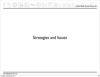 Social Media Social Networks




                           Strategies and Issues




    laurelpapworth.com
Tuesday, 8 November 2011                                                          25
 